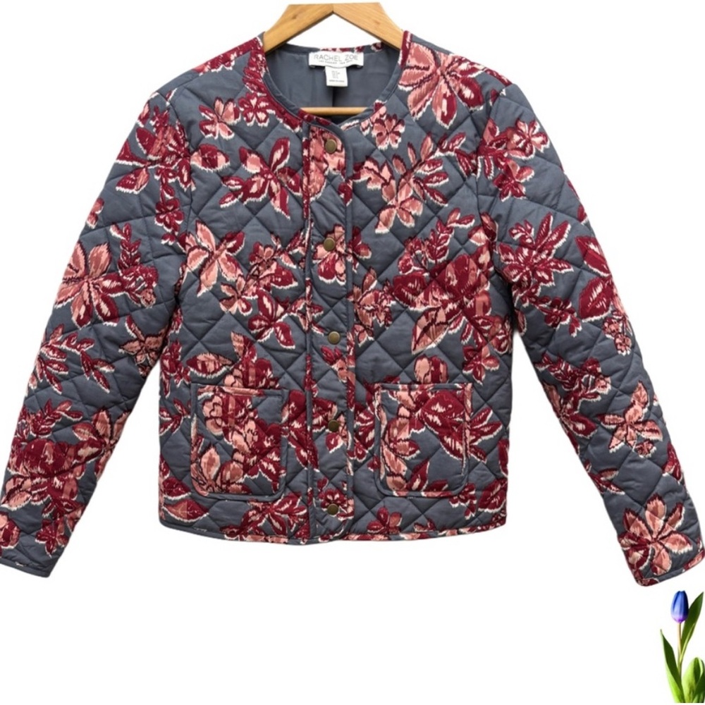 Rachel Zoe Floral Quilted Jacket in Pink and Gray